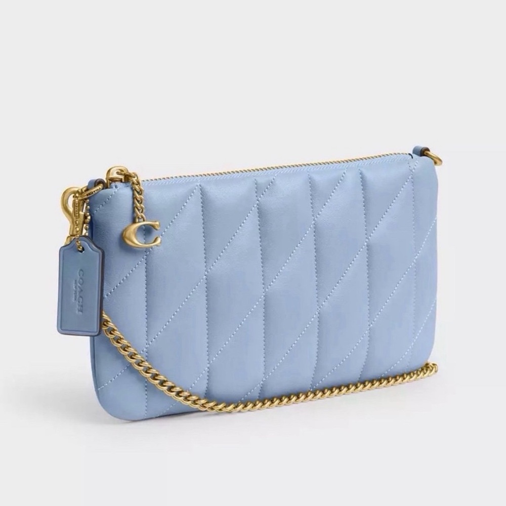 Coach Pouch Bag with Pillow Quilting in Brass/Bluebell Nappa Leather NWT - Picture 2 of 13